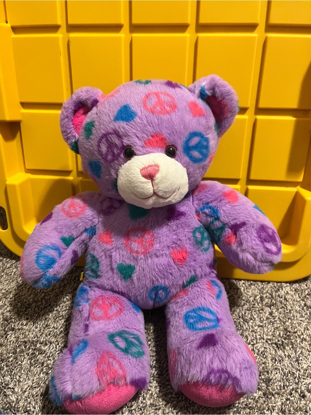 Build-A-Bear Retired Purple Peace Sign Plush Bear with Multicolor Print